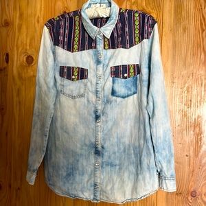 Forever 21 distressed denim blouse